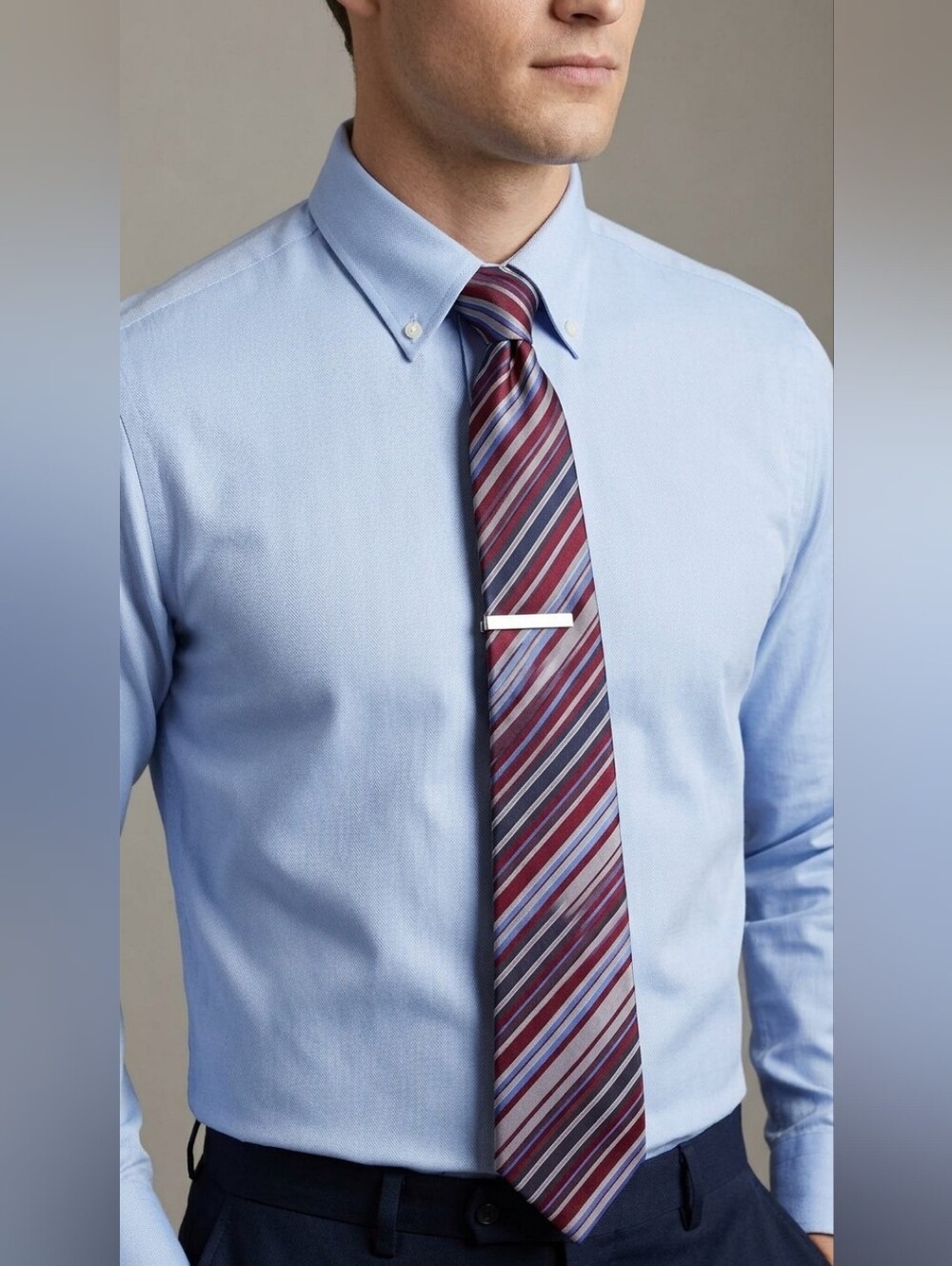 Geoffrey Beene Silk Tie - Burgundy & Blue Stripe